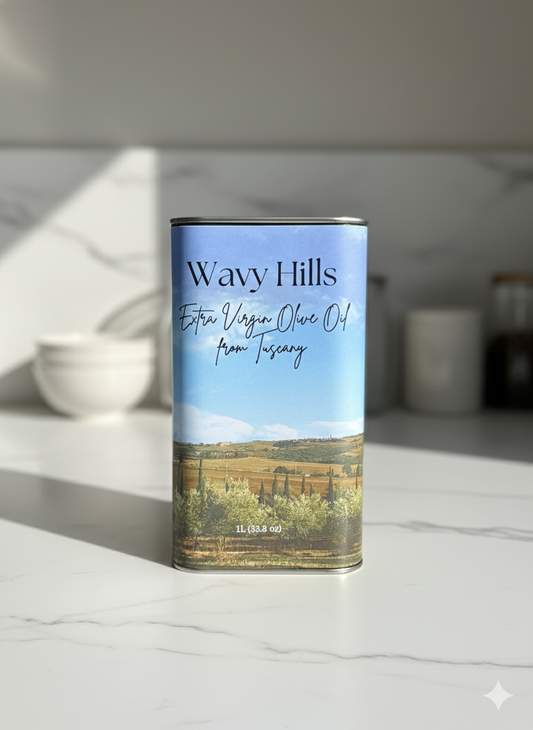 Artisanal Tuscan olive oil on marble countertop, premium extra virgin olive oil for gourmet cooking