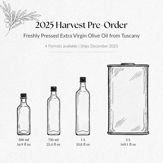 Wavy Hills olive oil 2025 harvest pre-order available in four sizes - 500ml, 750ml, 1L bottles and 5L can, ships December 2025