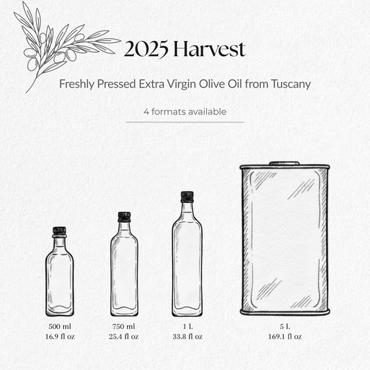 Wavy Hills 2025 harvest extra virgin olive from Tuscany oil in 500ml, 750ml, 1L glass bottles and 6L metal tin